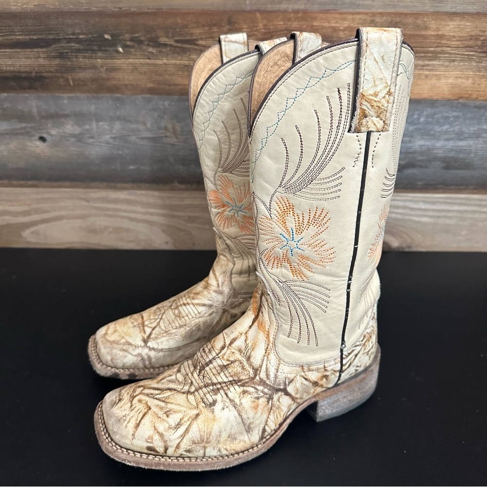 Nocona Desert‎ Flower Camo Embroidered Pull-On Western Boots Men's Size 6.5B